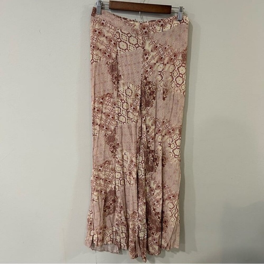Final Touch Cream Brown Pattern Boho Wide Leg Flowy Pant Women’s Size Small